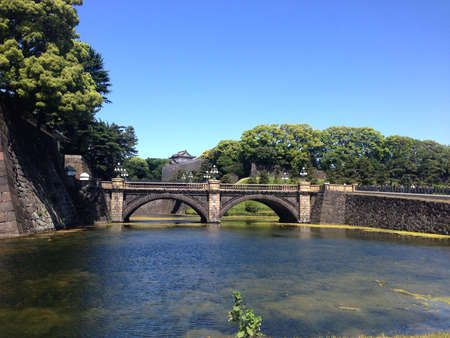 Reflection of the bridge on the water looking like the eye glasses, Imperial Palaceのeditorial素材