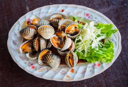 Scald scallops, cockles shell, at Thai restaurant.の写真素材