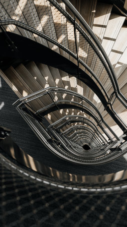 Spiral staircase in a modern office building, close-up