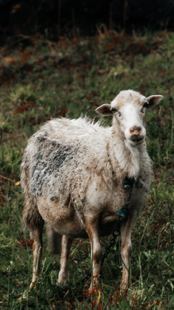 Sheep in the meadow. Animal portrait. Select focus.の写真素材