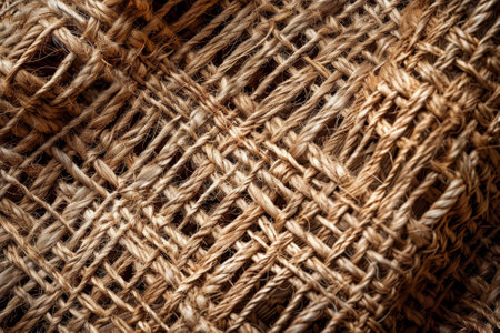 A close up of a piece of rope with a brownish color. The rope is woven in a pattern that resembles a piece of cloth. The image has a rustic and earthy feel to itの素材