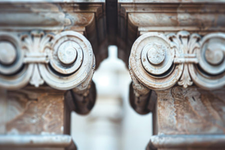 The pillars are white and have a lot of detail. They are part of a building with a lot of architectural detailの素材