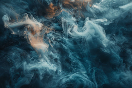 Delicate swirls of colorful smoke dance and intertwine against a dark backdrop, creating an abstract visual experience filled with movement and light.の素材