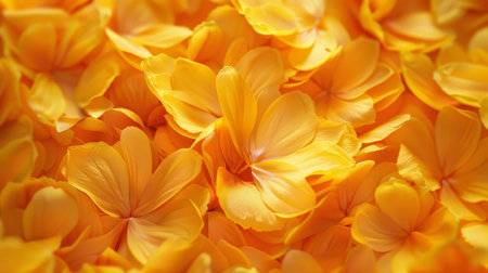A close up of yellow petals with a yellow background. The petals are scattered and overlapping, creating a sense of depth and texture. Scene is warm and inviting, evoking feelings of happiness and joyの素材
