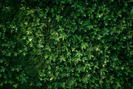 A lush green field with many plants and grass. The image has a peaceful and calming mood. The green color of the plants and grass creates a sense of tranquility and serenityの素材