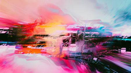 A colorful, abstract painting with a lot of different colors and shapes. The painting has a lot of energy and movement, and it seems to be a representation of the chaos and unpredictability of lifeの素材