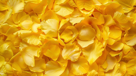 A close up of yellow petals with a yellow background. The petals are scattered and overlapping, creating a sense of depth and texture. Scene is warm and inviting, evoking feelings of happiness and joyの素材