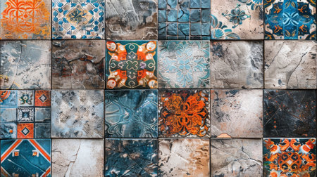 A colorful mosaic of squares and rectangles. The colors are bright and the shapes are irregular. The image has a playful and whimsical moodの素材