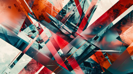 A colorful abstract painting with red, blue, and white stripes. The painting is full of energy and movement, with the colors blending and overlapping in a dynamic wayの素材