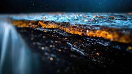 A rock with water dripping from it. The water is blue and the rock is brown. The rock is in the middle of the imageの素材