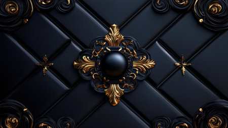 A black and gold design with a black button in the center. Scene is elegant and sophisticatedの素材