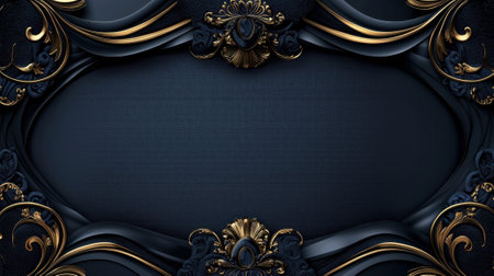 A blue background with gold trim and a gold flower. The background is a dark blue colorの素材