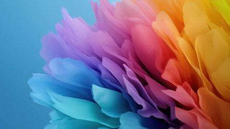 A colorful flower with a blue background. The flower is made up of many different colors, including purple, pink, and yellow. The image has a vibrant and lively feel to itの素材