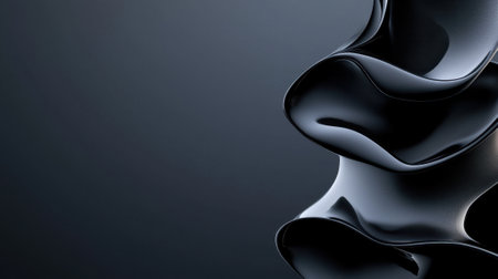 A sleek black sculpture displays fluid, curving shapes against a dark backdrop, highlighting contemporary design elements and artistic expression.の素材