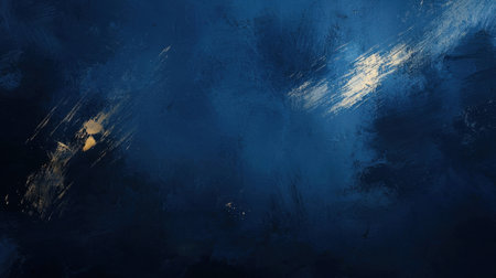 A striking abstract composition featuring deep blue hues combined with soft golden streaks. The artwork evokes a serene night atmosphere, suggesting movement and depth.の素材