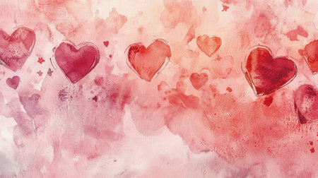 Soft red hearts blend into a pastel pink background, creating a romantic atmosphere ideal for love-themed projects or celebrations. A beautiful abstract display of affection.の素材