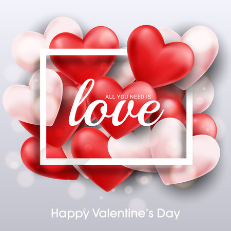Valentines day sale poster with red and pink hearts backgroundのイラスト素材