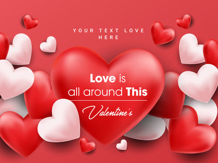 Valentine's day concept background. Vector illustration. Red and pink hearts. Cute love sale banner or greeting cardのイラスト素材