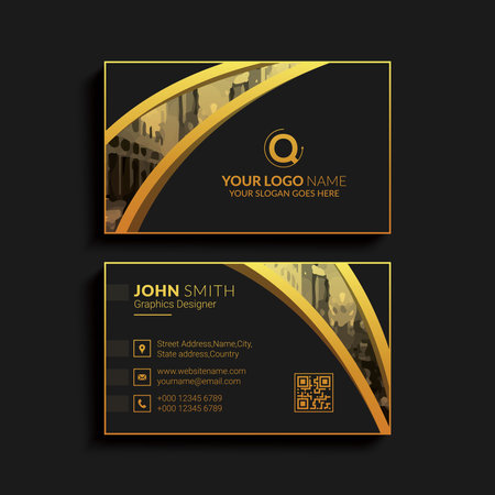 Creative business card design. Luxury vector business card template. Premium letter logo with golden design. Elegant corporate identity.のイラスト素材
