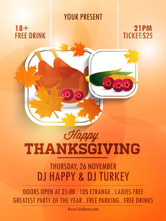 Happy Thanksgiving celebration can be used as a flyer, poster, or banner.のイラスト素材