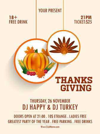 Vector Illustration of a Happy Thanksgiving Celebration Design.のイラスト素材