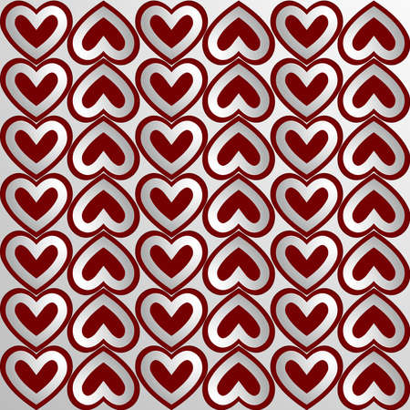 Valentine's Day background with 3d hearts on red. Vector illustration. Cute love banner or greeting card. Place for textのイラスト素材