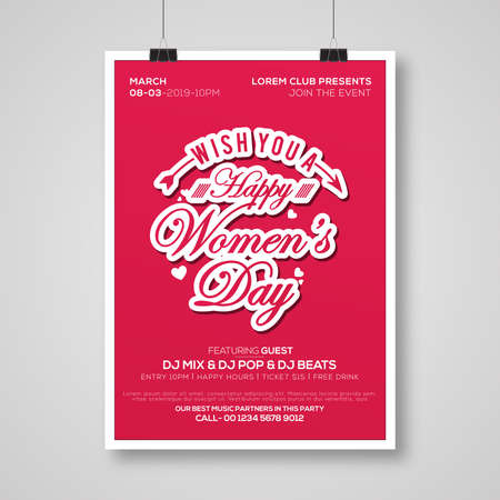 Happy Women\'s Day. Vector illustration. Woman\'s Day greeting calligraphy design. Template for a poster, cards, banner.のイラスト素材
