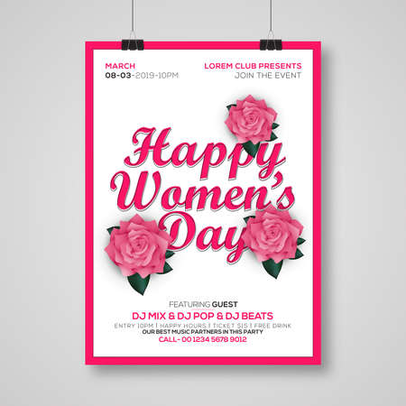 Flyer or Pamphlet with stylish text 8 March and illustration. Happy International Women's Day celebration.のイラスト素材