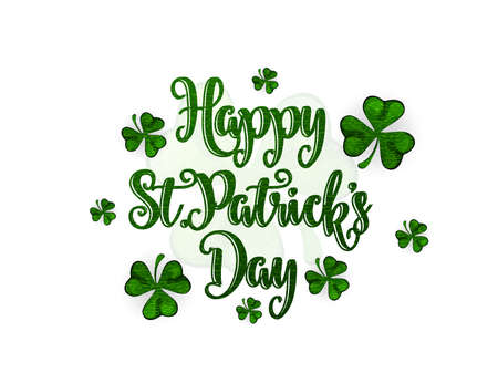 Saint Patrick's Day, Vector illustration brochure, holiday invitation, corporate celebration. shamrock, pot with gold coins, horseshoe, green ale on black background. Vector illustrationのイラスト素材