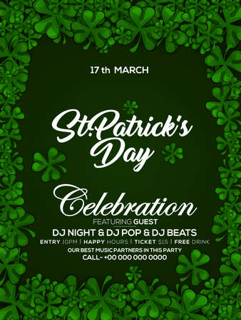 St. Patrick Day poster. Clover design elements with wishing lettering decoration. Vector illustrationのイラスト素材