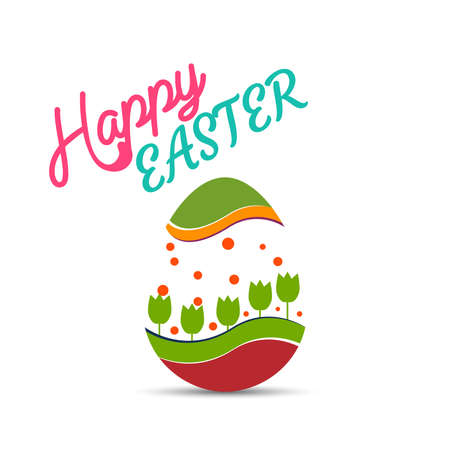 Easter poster and banner template with Easter eggs.Greetings and presents for Easter Day in flat lay styling. Promotion and shopping template for Easterのイラスト素材