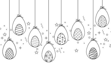 Easter poster and banner template with Easter eggs.Greetings and presents for Easter Day in flat lay styling. Promotion and shopping template for Easterのイラスト素材