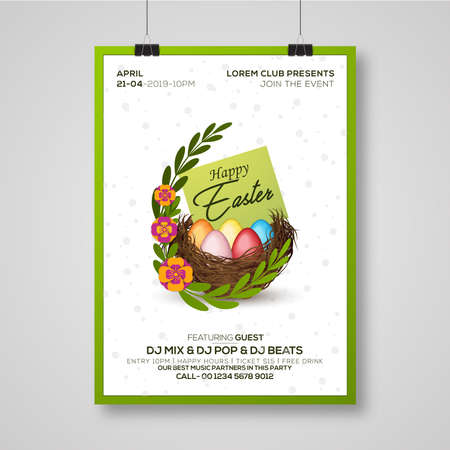 Happy Easter vector illustrations of bunnies, rabbits icons, decoratedのイラスト素材