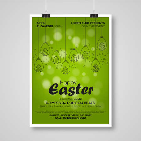 Happy Easter vector illustrations of bunnies, rabbits icons, decoratedのイラスト素材