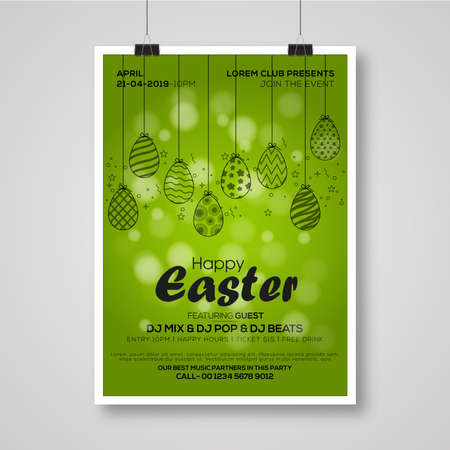 Happy Easter vector illustrations of bunnies, rabbits icons, decoratedのイラスト素材