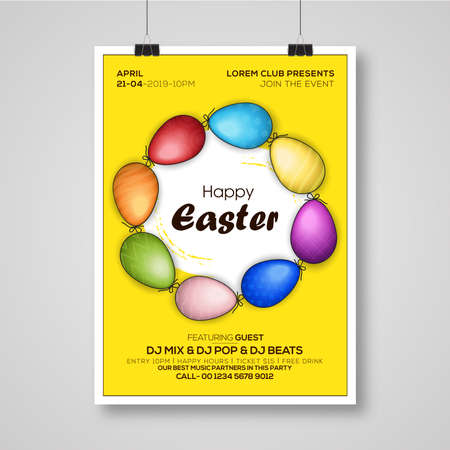 Happy Easter vector illustrations of bunnies, rabbits icons, decoratedのイラスト素材