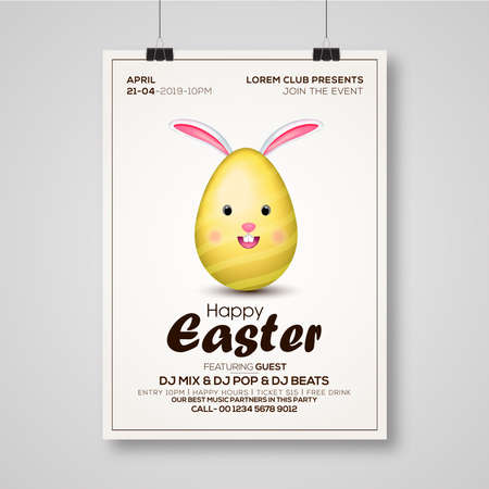 Happy Easter vector illustrations of bunnies, rabbits icons, decoratedのイラスト素材