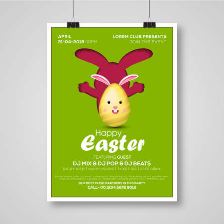 Easter poster and banner template with Easter eggs. Greetings and presents for Easter Day in flat lay styling.Promotion and shopping template for Easterのイラスト素材