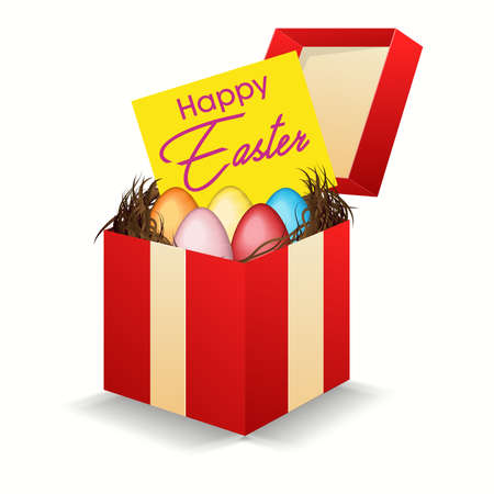 Easter poster and banner template with Easter eggs. Greetings and presents for Easter Day in flat lay styling.Promotion and shopping template for Easterのイラスト素材