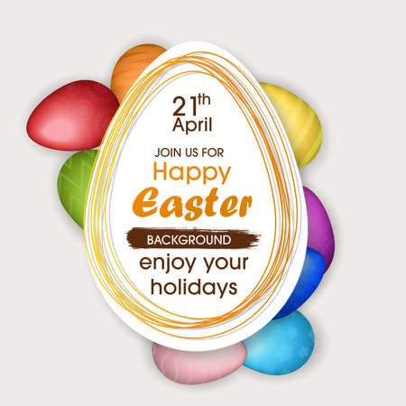 Easter poster and banner template with Easter eggs. Greetings and presents for Easter Day in flat lay styling.Promotion and shopping template for Easterのイラスト素材