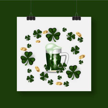 Saint Patricks Day Invitation Card Design.Calligraphic Lettering Inscription Happy St Patricks Day. Vector Illustration. Banner with place for text.のイラスト素材