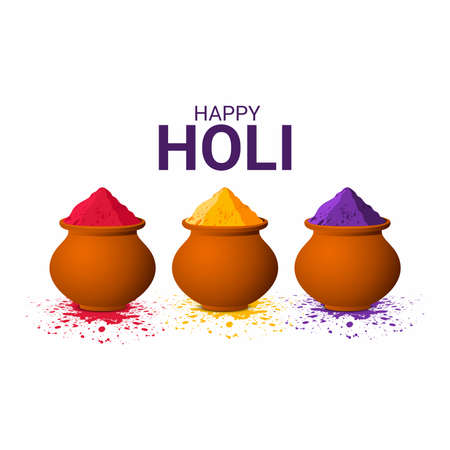 Colorful gulaal (powder color) indian festival for Happy Holi card color Background. illustration of abstract colorful Happy Holi backgroundのイラスト素材