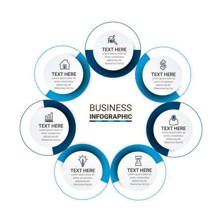 Infographic template design with icons and circles. Abstract elements of graph, diagram with steps, number options, parts or processes.のイラスト素材