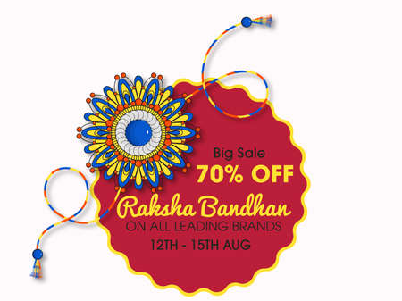 Greeting background with decorated rakhi and gift for Raksha Bandhan. Indian festival of sisters and brothers. Vector illustration.のイラスト素材
