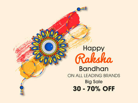 Greeting background with decorated rakhi and gift for Raksha Bandhan. Indian festival of sisters and brothers. Vector illustration.のイラスト素材