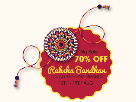 Greeting background with decorated rakhi and gift for Raksha Bandhan. Indian festival of sisters and brothers. Vector illustration.のイラスト素材