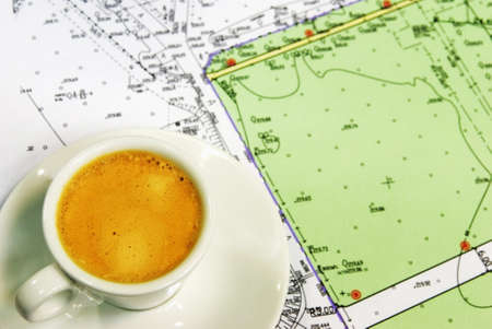 Cup of coffee and geounderlying cause blueprint