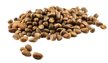 Pine nuts on white backgroundの写真素材