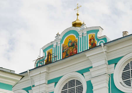 Icon on church wall in Uspenskii cathedral in Smolensk, Russiaの写真素材