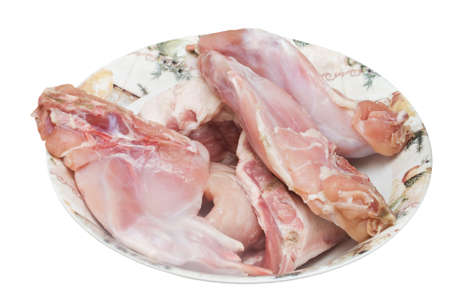 Legs of hare on the plate isolated on whiteの写真素材